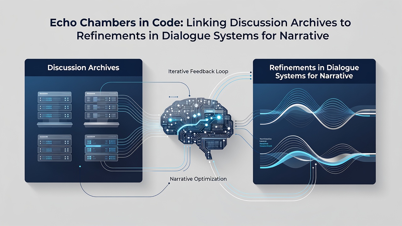 Network graph visualization connecting discussion archives to updated dialogue trees in story-driven games