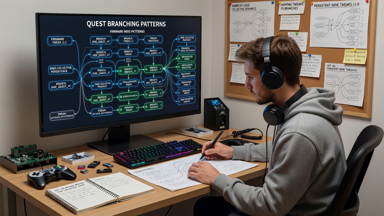 Community members analyzing quest branching data alongside firmware modification records
