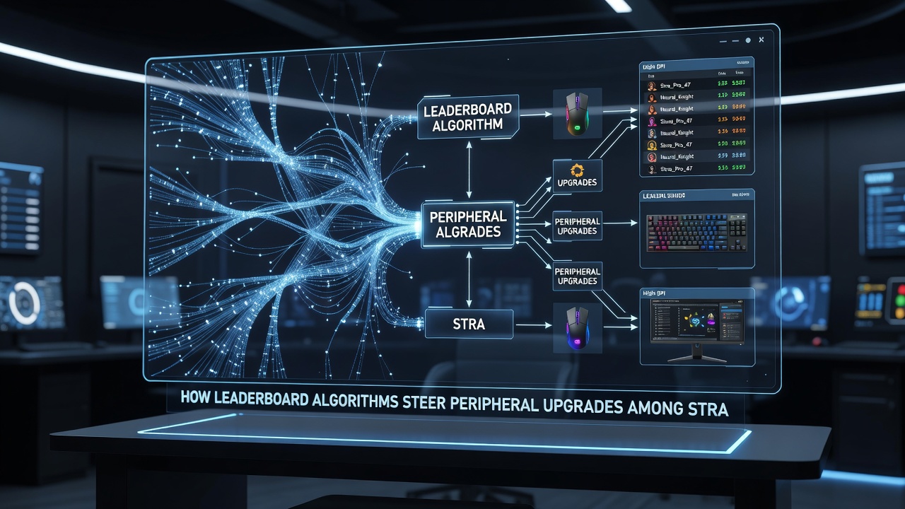 Close-up of competitive strategy setup showing keyboard, mouse, and controller options connected to leaderboard displays
